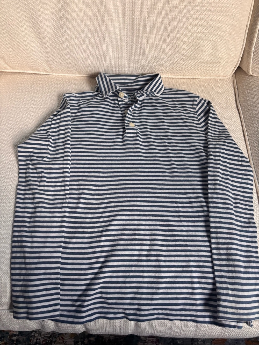Crewcuts Boys Striped Long Sleeve Polo Shirt - Navy & White.